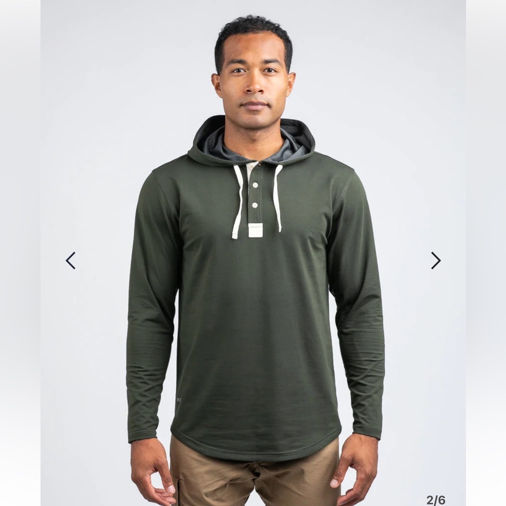 BYLT Men’s Drop-Cut Hooded Henley, Forest Green, Size S